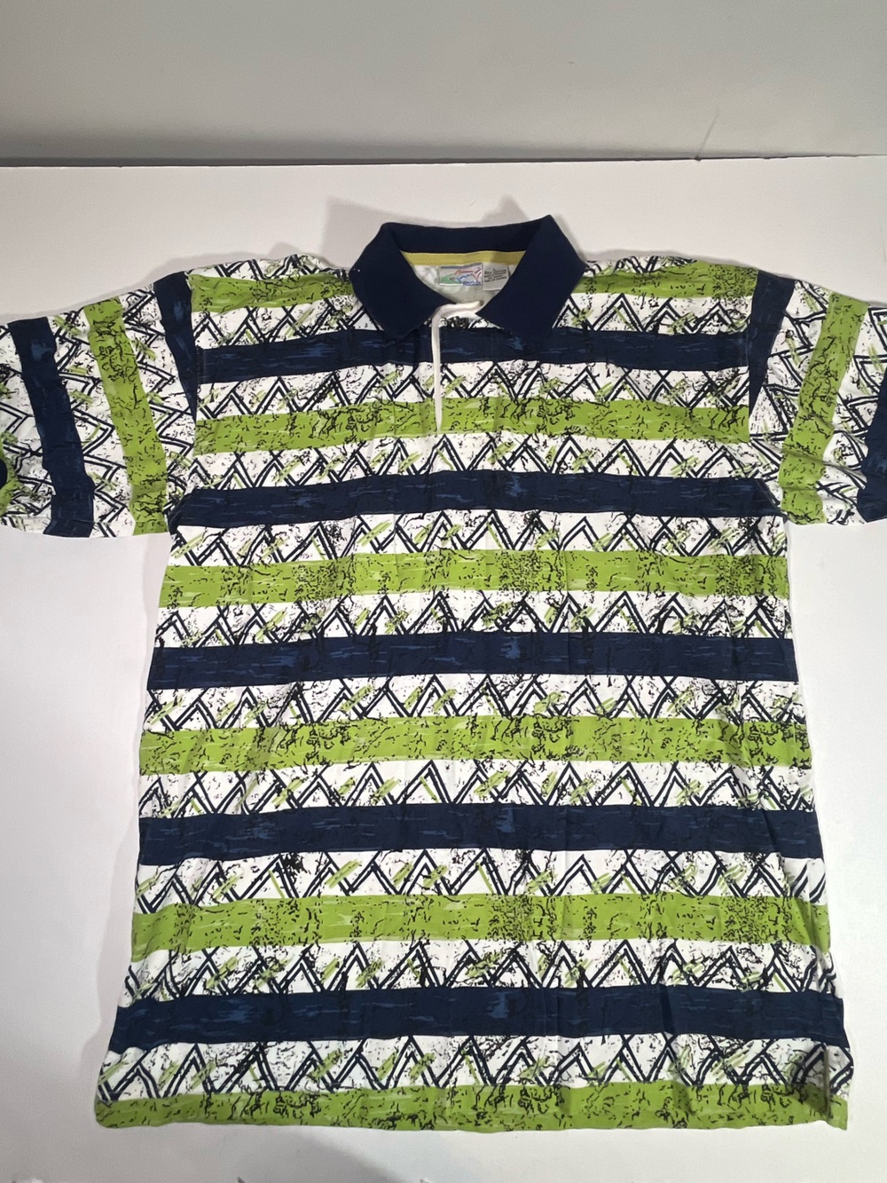 Vintage Greg Norman Collection Men's Lime Green & Navy Striped Polo
